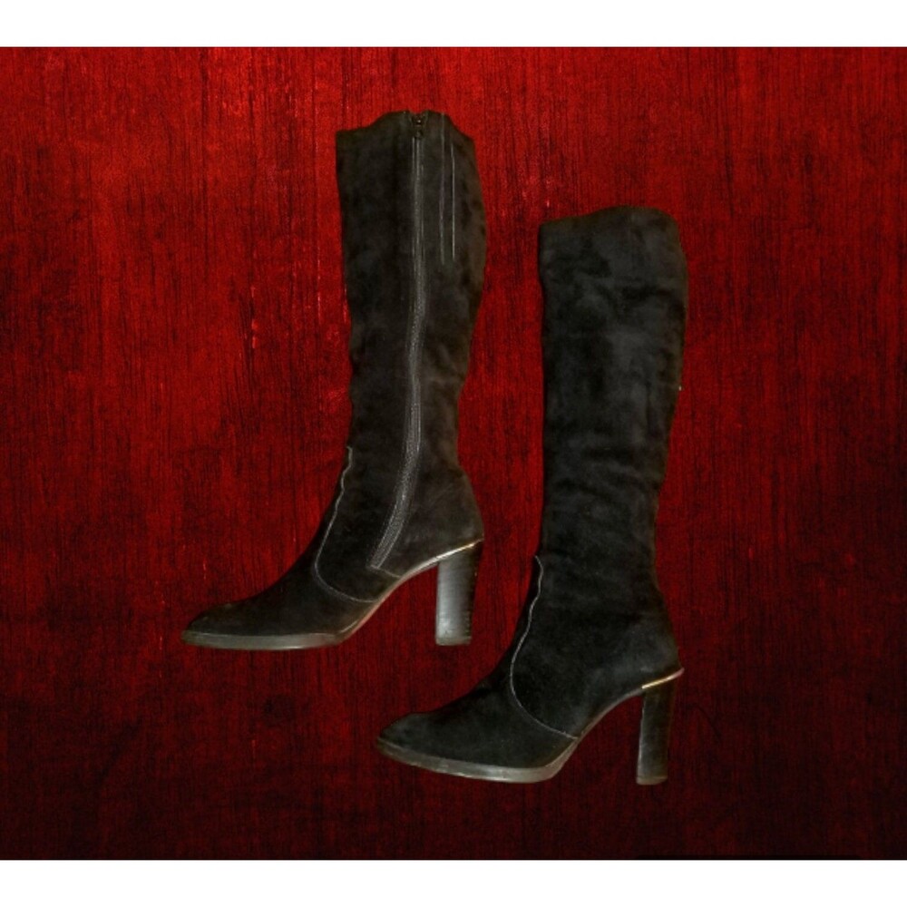 1970s Black Suede Boots, Vintage Ladies Shoes, Made in Italy, Size 6 1/2